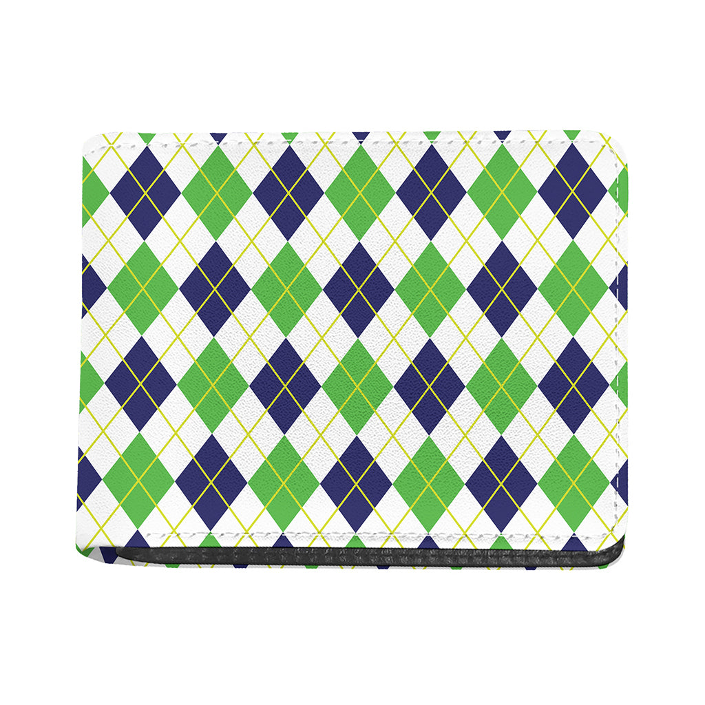 Navy Green And White Argyle Print Bifold Wallet