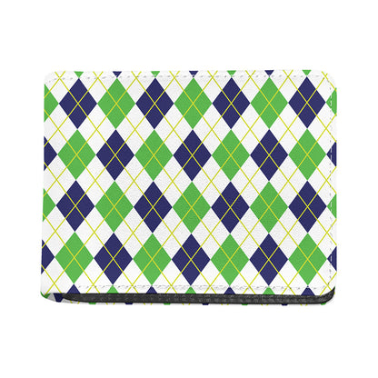 Navy Green And White Argyle Print Bifold Wallet