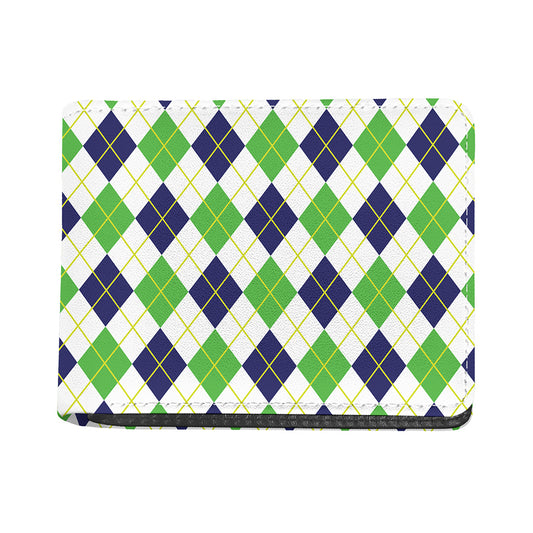Navy Green And White Argyle Print Bifold Wallet