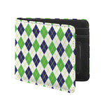 Navy Green And White Argyle Print Bifold Wallet