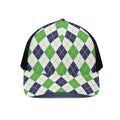 Navy Green And White Argyle Print Black Mesh Trucker Hat