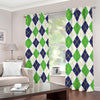 Navy Green And White Argyle Print Blackout Grommet Curtains