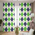 Navy Green And White Argyle Print Dimout Pencil Pleat Curtains