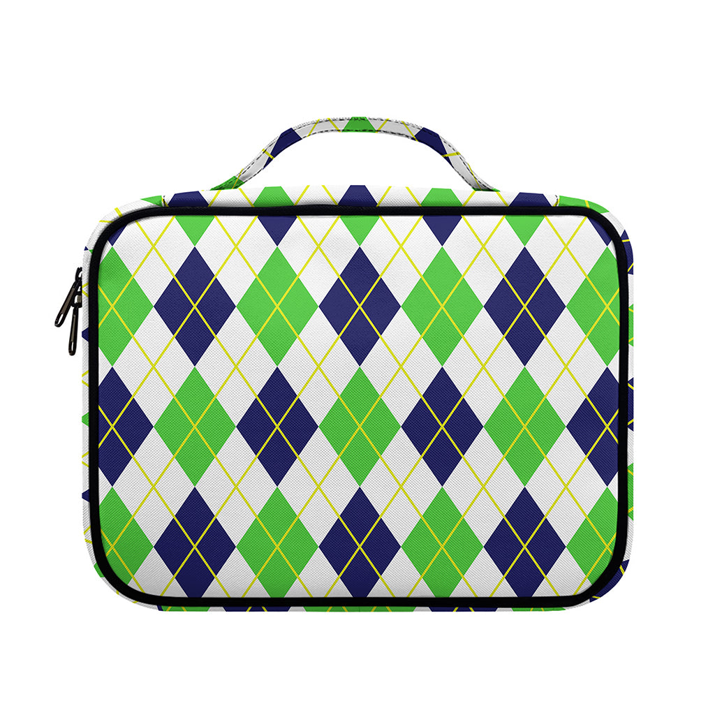Navy Green And White Argyle Print Briefcase Bible Bag