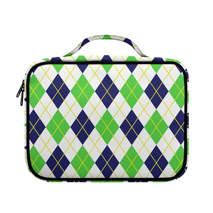 Navy Green And White Argyle Print Briefcase Bible Bag