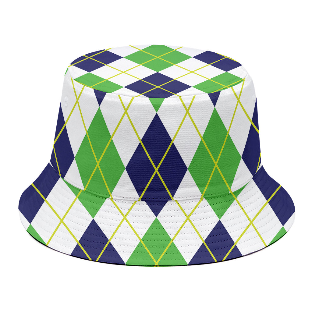 Navy Green And White Argyle Print Bucket Hat