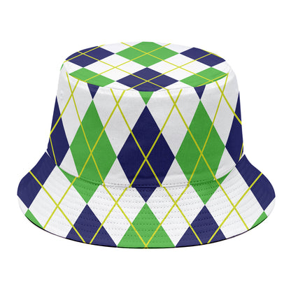 Navy Green And White Argyle Print Bucket Hat