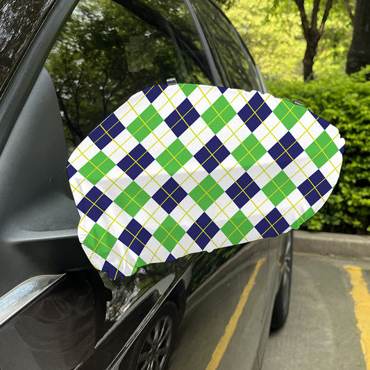 Navy Green And White Argyle Print Car Side Mirror Covers
