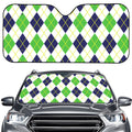 Navy Green And White Argyle Print Car Windshield Sun Shade