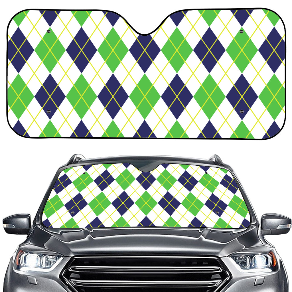 Navy Green And White Argyle Print Car Windshield Sun Shade