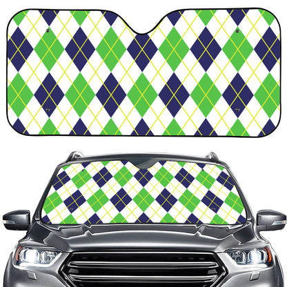 Navy Green And White Argyle Print Car Windshield Sun Shade