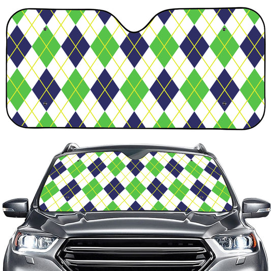 Navy Green And White Argyle Print Car Windshield Sun Shade