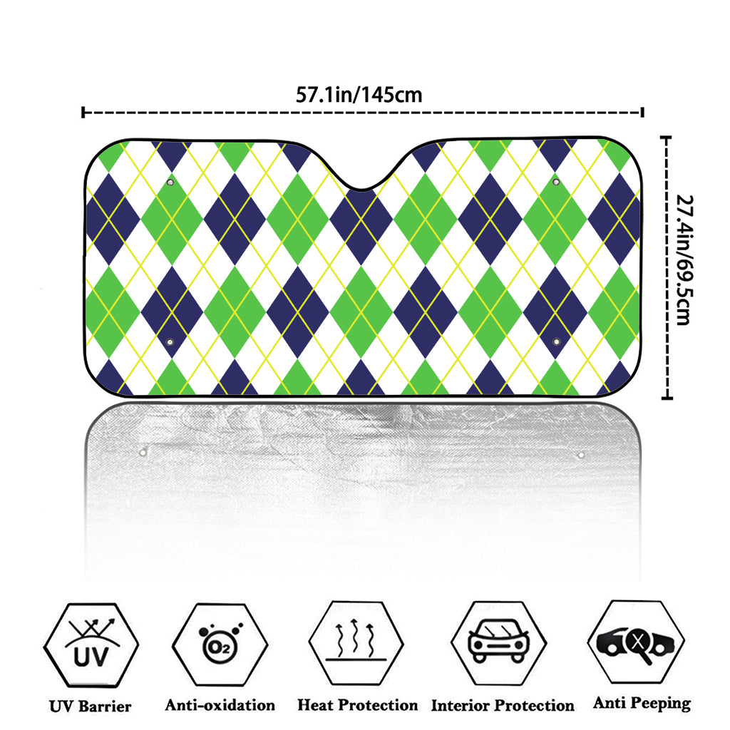 Navy Green And White Argyle Print Car Windshield Sun Shade