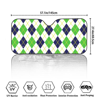 Navy Green And White Argyle Print Car Windshield Sun Shade