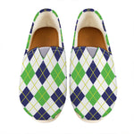 Navy Green And White Argyle Print Casual Shoes