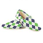Navy Green And White Argyle Print Casual Shoes