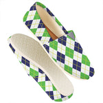 Navy Green And White Argyle Print Casual Shoes