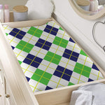 Navy Green And White Argyle Print Changing Pad Cover