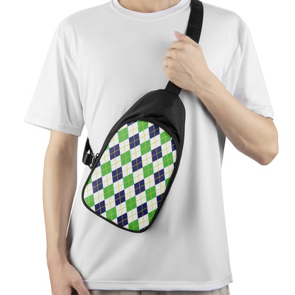 Navy Green And White Argyle Print Chest Bag