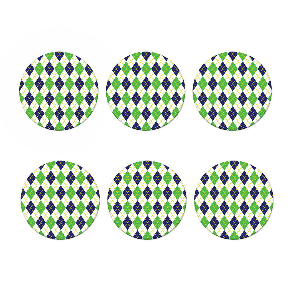 Navy Green And White Argyle Print Coaster Set