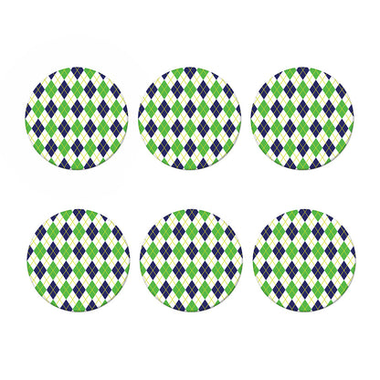Navy Green And White Argyle Print Coaster Set