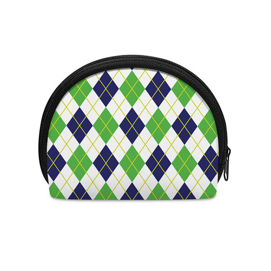 Navy Green And White Argyle Print Coin Purse