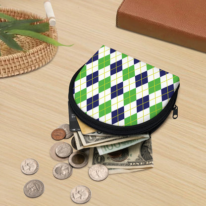 Navy Green And White Argyle Print Coin Purse
