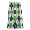 Navy Green And White Argyle Print Cotton Front Slit Maxi Skirt