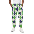 Navy Green And White Argyle Print Cotton Sweatpants