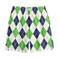 Navy Green And White Argyle Print Cotton Shorts
