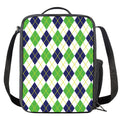 Navy Green And White Argyle Print Crossbody Lunch Bag