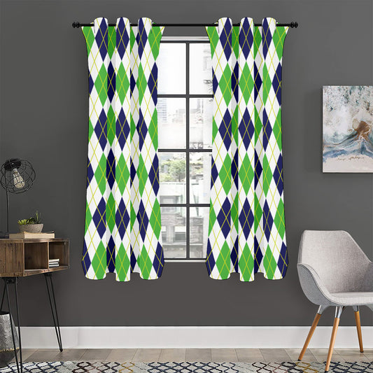 Navy Green And White Argyle Print Curtain