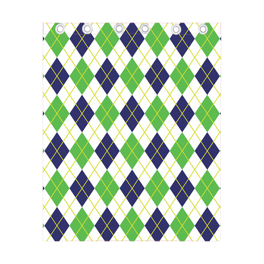 Navy Green And White Argyle Print Curtain