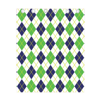 Navy Green And White Argyle Print Curtain