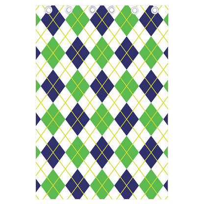 Navy Green And White Argyle Print Curtain