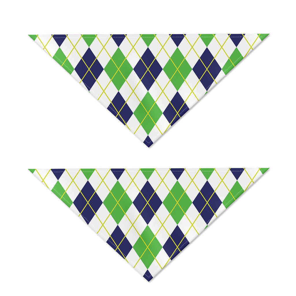 Navy Green And White Argyle Print Dog Bandana
