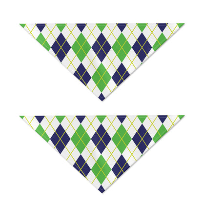 Navy Green And White Argyle Print Dog Bandana