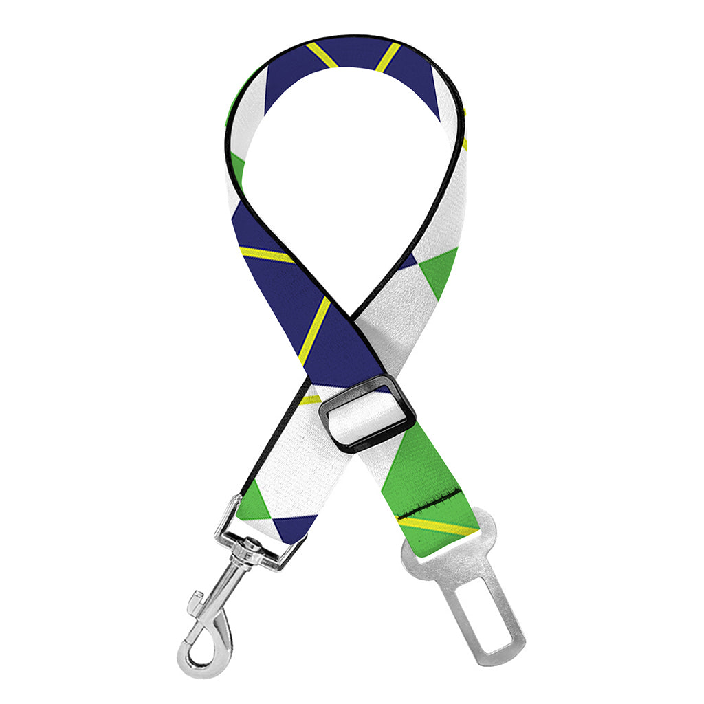 Navy Green And White Argyle Print Dog Seat Belt