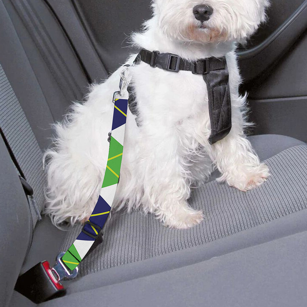 Navy Green And White Argyle Print Dog Seat Belt