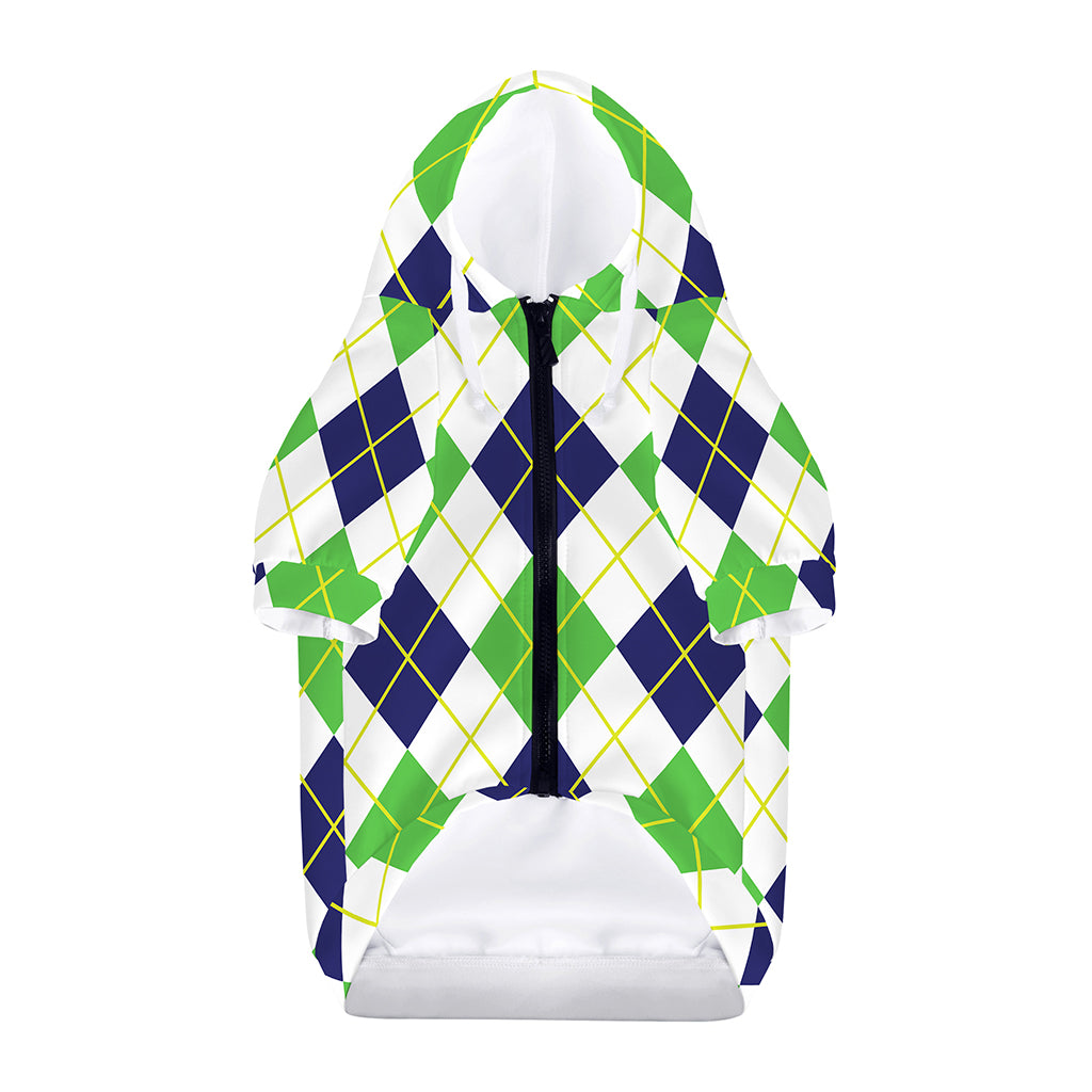 Navy Green And White Argyle Print Dog Zip Up Hoodie