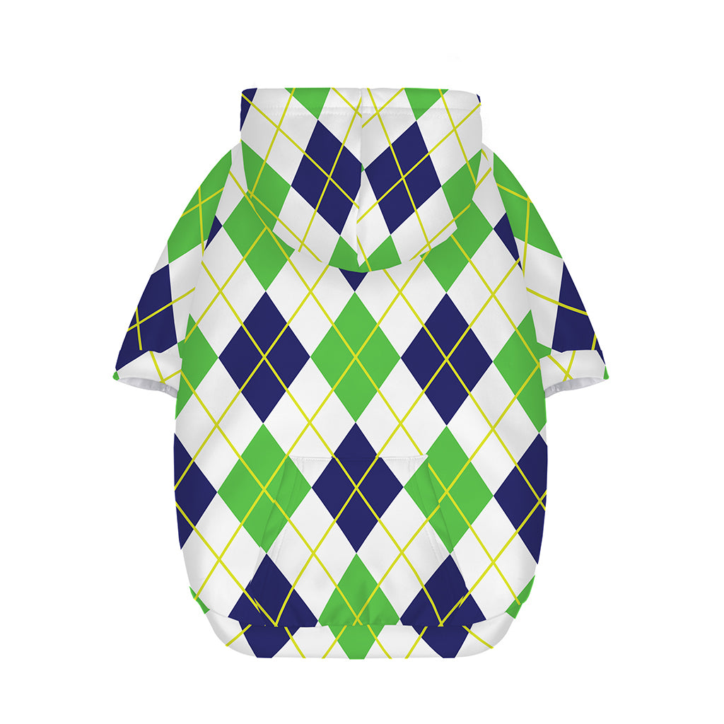 Navy Green And White Argyle Print Dog Zip Up Hoodie