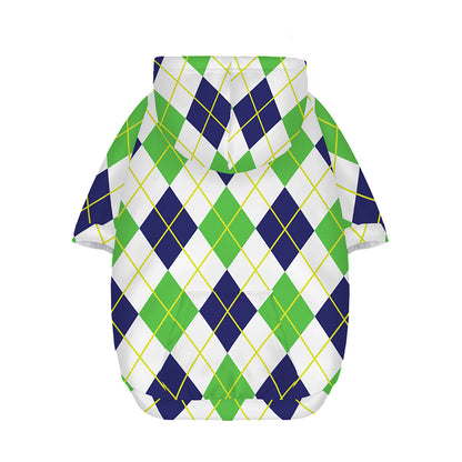 Navy Green And White Argyle Print Dog Zip Up Hoodie