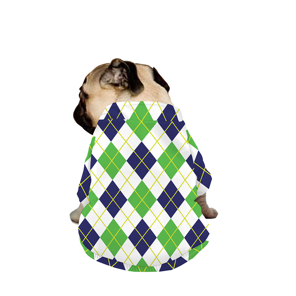 Navy Green And White Argyle Print Dog Zip Up Jacket