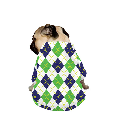 Navy Green And White Argyle Print Dog Zip Up Jacket
