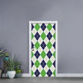 Navy Green And White Argyle Print Door Sticker
