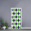 Navy Green And White Argyle Print Door Sticker