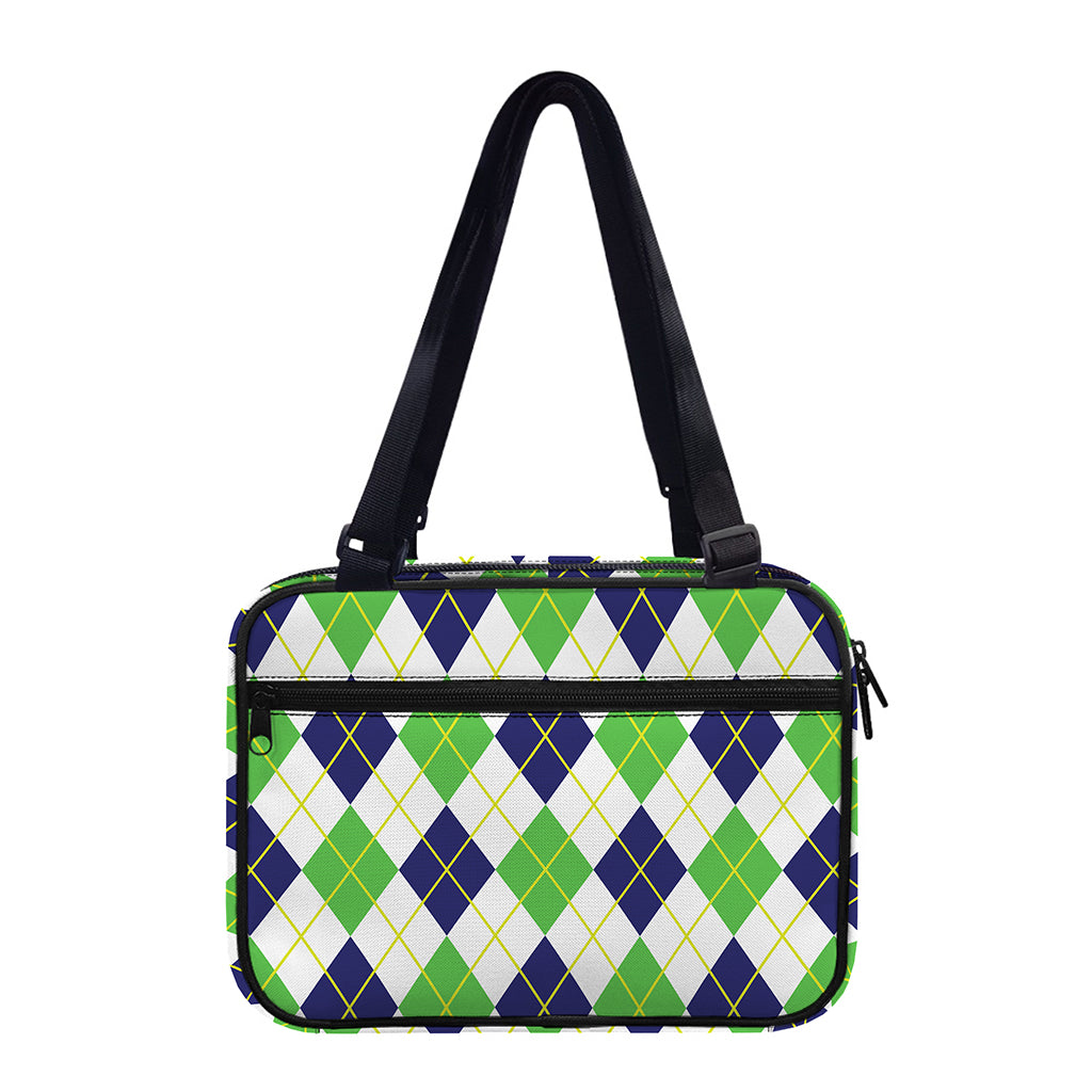 Navy Green And White Argyle Print Double Strap Bible Bag