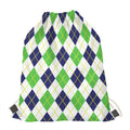 Navy Green And White Argyle Print Drawstring Bag