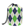 Navy Green And White Argyle Print Drawstring Makeup Bag