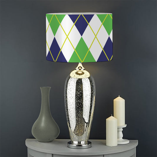 Navy Green And White Argyle Print Drum Lamp Shade